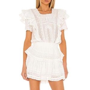 LoveShackFancy Stella Victorian White Lace Ruffle Mini Dress Women’s Size XS